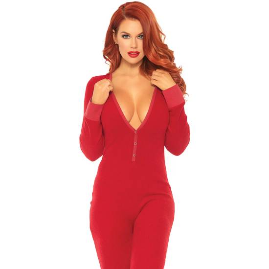 Long jumpsuit with back opening - red