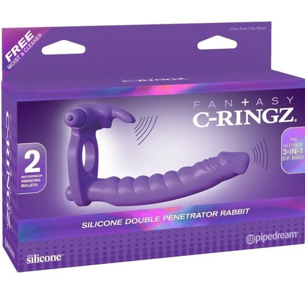 Fantasy C-Ringz Double Penetrator Rabbit vibrating cock ring with silicone dildo and rabbit stimulator