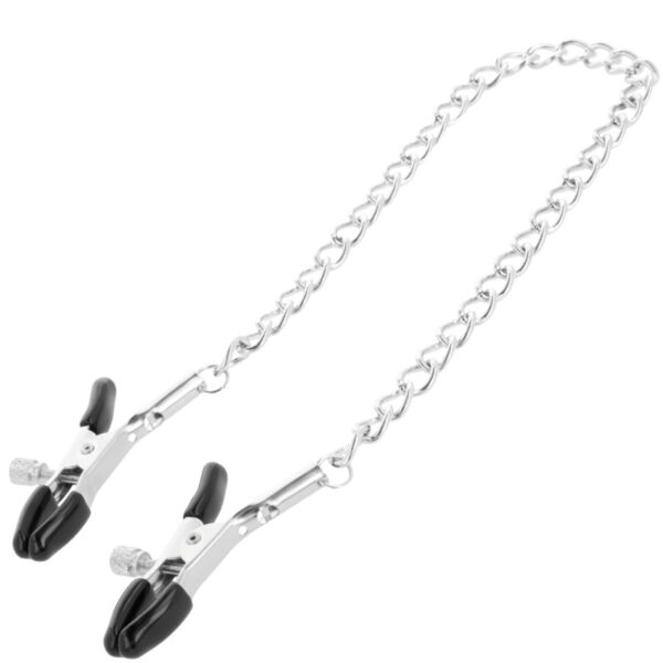 Darkness nipple clamps joined by a chain