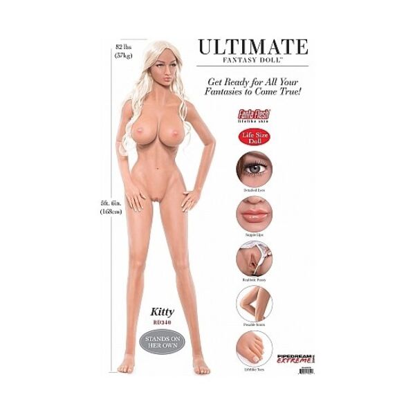 Pipedream Extreme Toyz Kitty sex doll, 168 cm, with a posable skeleton