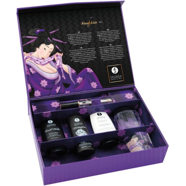 Shunga Naughtier Kit with its five intimate cosmetics and the gift box