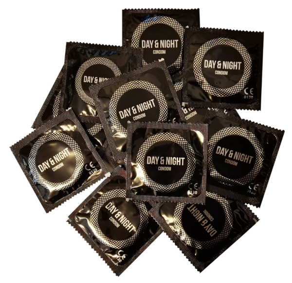 Black Beppy Day and Night pack with silver lettering, 100 condoms