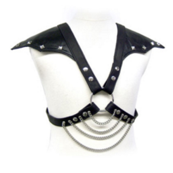 Leather Body BDSM harness for men with adjustable straps and metal chains