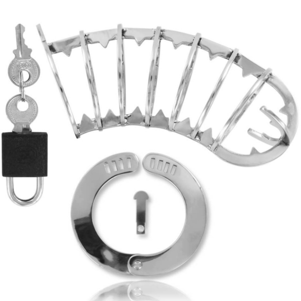 Chastity Cage Metal Hard 14 cm, with seven rings, its ring and its padlock