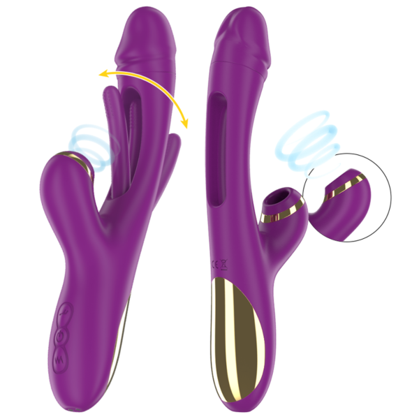 Purple Intense Ateneo clitoral suction toy with a gold finish and oscillating tongue