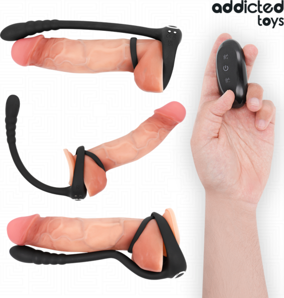 Addicted Toys P-Spot vibrating cock ring with its wireless remote