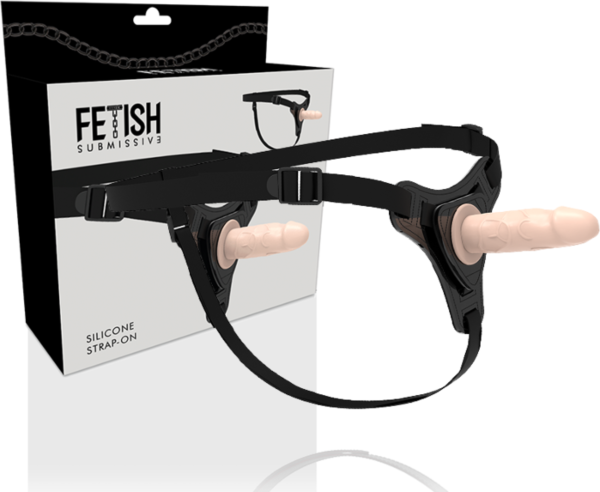 Fetish Submissive strap-on harness with an elastic belt and a silicone piece with a tapered tip