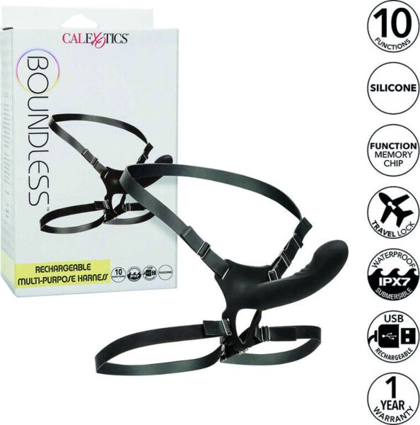 CalExotics Boundless harness with a curved-tip probe and waist and thigh straps