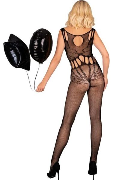 Livco Corsetti Amahil Black bodystocking in black mesh with a round neckline and X-shaped details