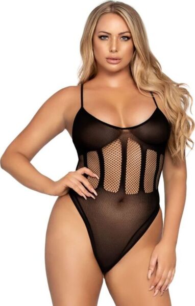 Leg Avenue Flawless Bodysuit & Skirt set in black: opaque bodysuit with mesh at the waist and a mesh tube skirt