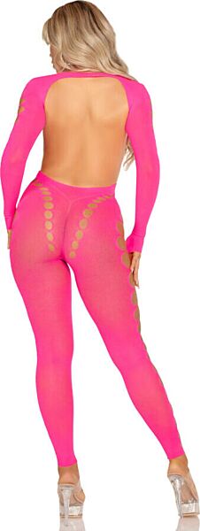 Leg Avenue Reckless Intentions bodystocking in neon pink, with open back and cut-outs