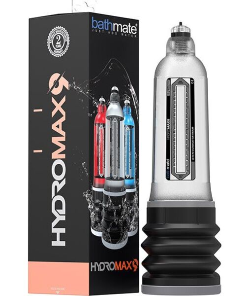 Bathmate Hydromax 9 penis pump, with clear cylinder and black cushion
