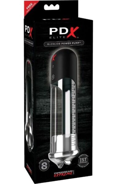 Pipedream PDX Elite Blowjob Power Pump penis pump with clear tube and soft sleeve