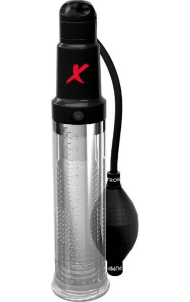 PDX Elite Suck N Pump Stroker penis pump and masturbator by Pipedream, with a clear tube