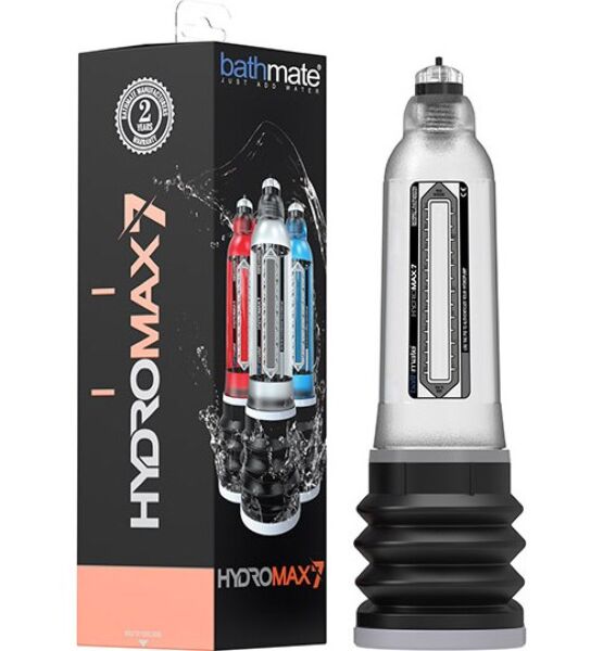 Bathmate Hydromax 7 penis pump, with its cylinder and bellows