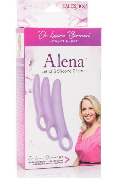 Set of three Calexotics Alena vaginal dilators in purple silicone, from smallest to largest