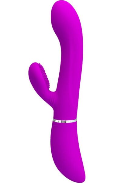 Purple silicone Pretty Love BI-014938 rabbit vibrator, with a clitoral arm and a curved tip