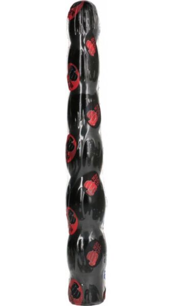 All Black AB16 Stem anal dildo, black and rippled