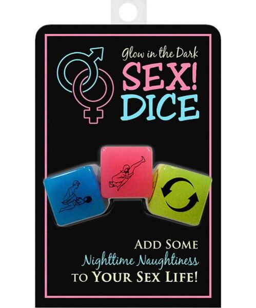 The three Kheper Games Glow-in-the-Dark SEX! Dice