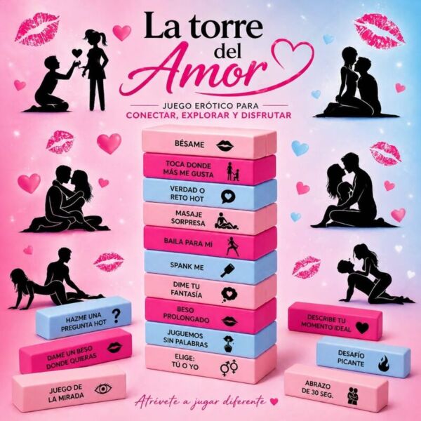Diverty Sex Love Tower erotic game with its wooden blocks, blindfold, tape and feather