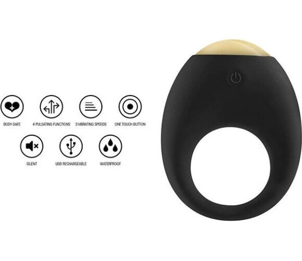 ToyJoy Eclipse Light vibrating cock ring in black silicone with a multicolour LED light