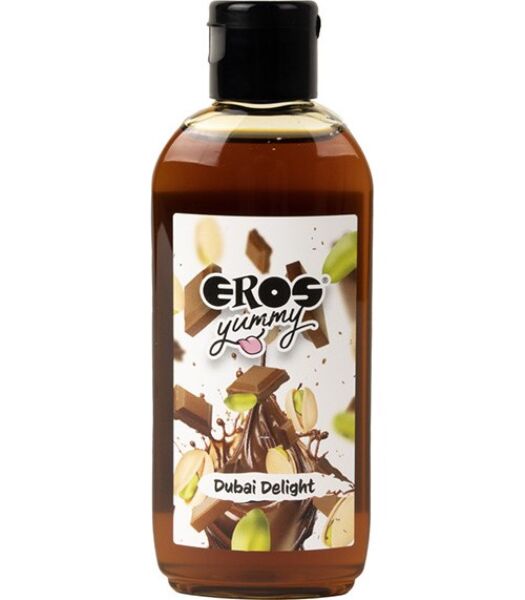 100 ml bottle of Eros Yummy Dubai Delight flavoured lubricant, chocolate and pistachio flavour