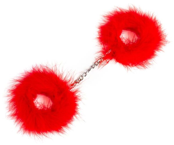 Secret Play feather handcuffs, with the two feather cuffs joined by the chain