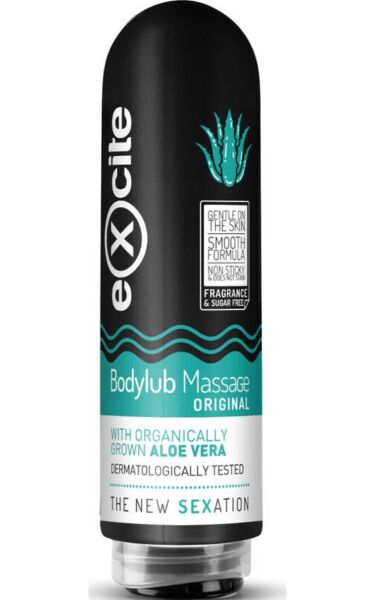 200 ml bottle of Excite Bodylub Aloe Vera massage gel