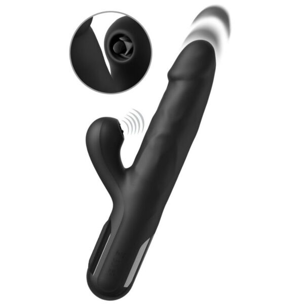 Black Pipedream Sonix Silicone Thruster rabbit vibrator with a textured body and clitoral arm with tabs