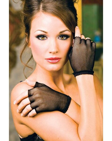 Music Legs fishnet gloves, short, black and fingerless