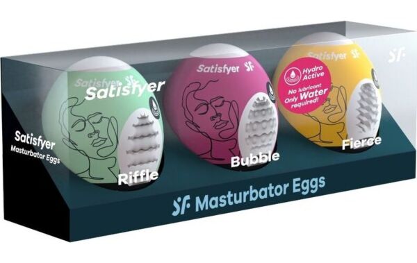 Pack of three Satisfyer Eggs Riffle, Bubble & Fierce masturbator eggs