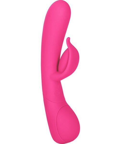 Pink Calexotics Impress Dove rabbit vibrator showing its shaft and clitoral stimulator
