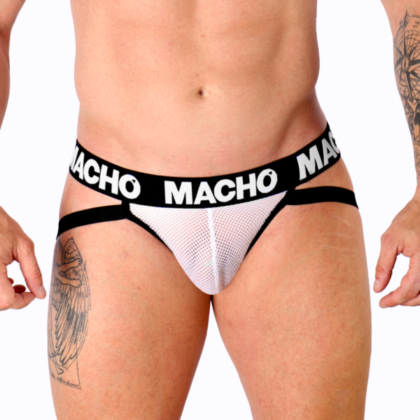 White Macho Underwear MX26X1 jockstrap with semi-sheer mesh