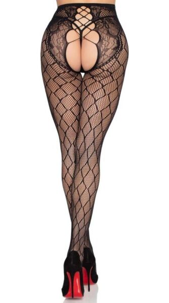 Leg Avenue Seline 1966 black fishnet tights, high-waisted and crotchless