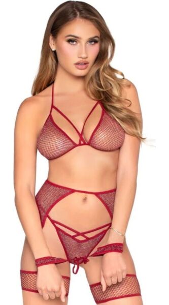 Leg Avenue Lurex Bra & Harness Set lingerie set in mesh with harness-style details