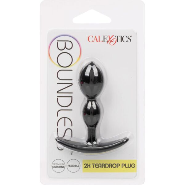 Black CalExotics Boundless 2x Teardrop Plug butt plug, teardrop-shaped with a handle at the base