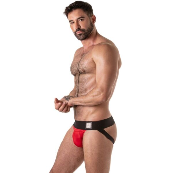Locker Gear Wide Waistband jockstrap with its wide elastic waistband and the metal logo plate