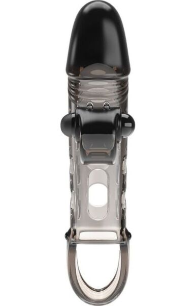 Black Romance Extended Sleeve with Vibration penis sleeve, with flexible tip and ring at the base
