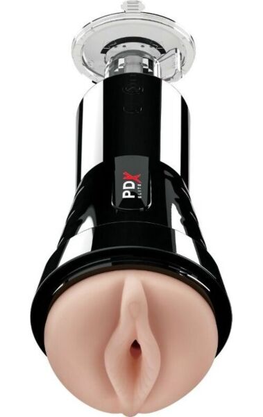 PDX Elite Cock Compressor masturbator by Pipedream, with its casing and suction cup