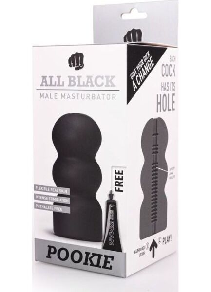 ALL BLACK Pookie masturbator with a curved shape