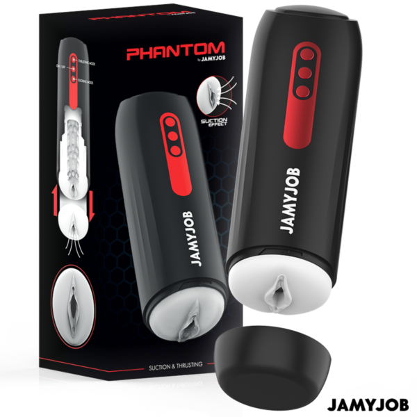 Black Jamyjob Phantom automatic masturbator with red details