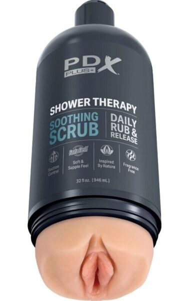 PDX Plus Shower Therapy Soothing Scrub masturbator shaped like a shampoo bottle