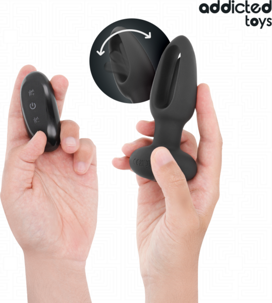 Addicted Toys butt plug with vibrating tongue and its wireless remote