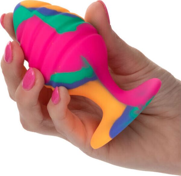 CalExotics Cheeky Large Swirl butt plug with tie-dye print and suction cup base