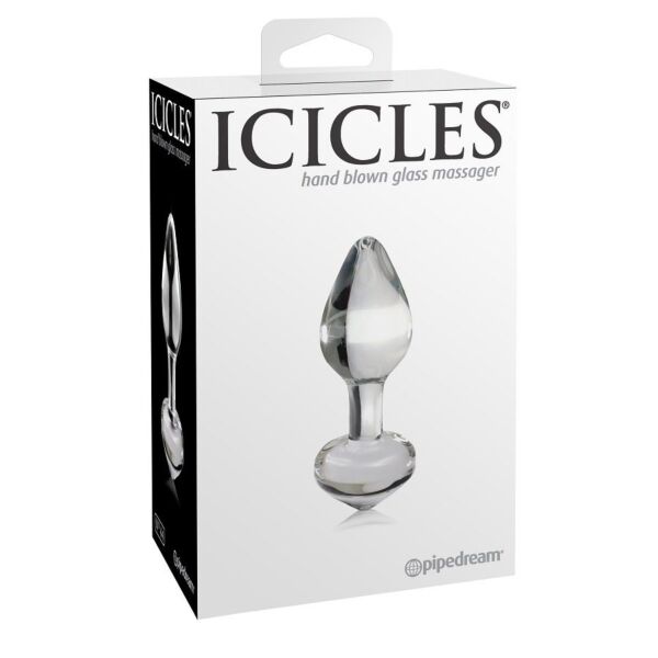 Icicles N. 44 glass butt plug by Pipedream, with a tapered tip and a ring at the base