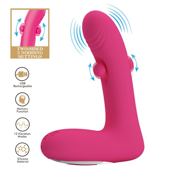 Pink Duden vibrator with a curved body and moving nodes on the sides