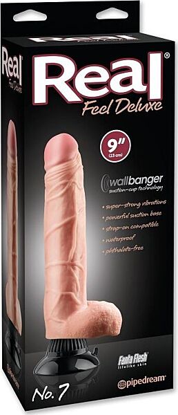 Pipedream Real Feel Deluxe No. 7 vibrator with defined head, raised veins, testicles and suction cup base