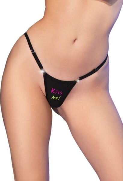 Black Chilirose CR 4836 thong with neon print and zippers at the sides