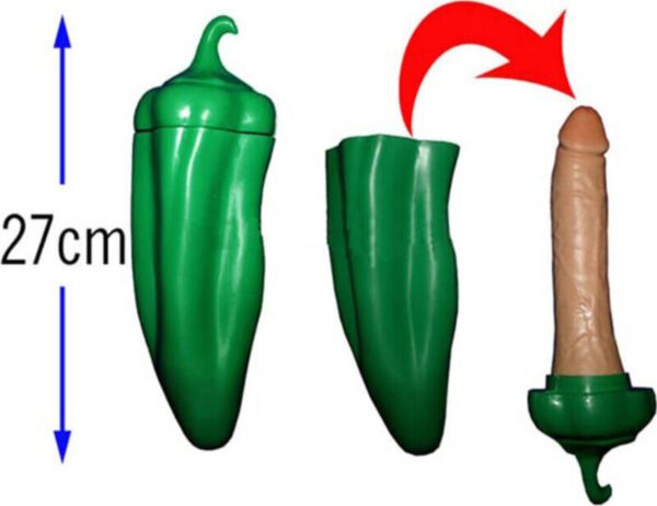Diablo Picante Penis Green Pepper, a plastic green pepper with a hidden penis-shaped surprise