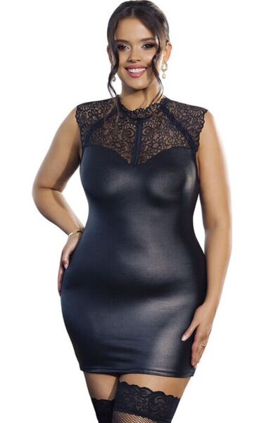 Subblime Black Lace Leather lingerie dress in black lace with leather details